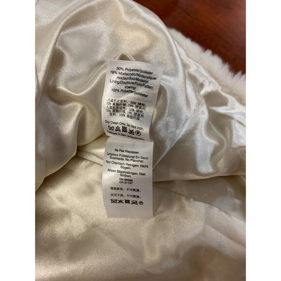 DKNY Womens Faux Fur Chevron Pattern Hooded Parka Coat Ivory Beige Size XL - Picture 9 of 9